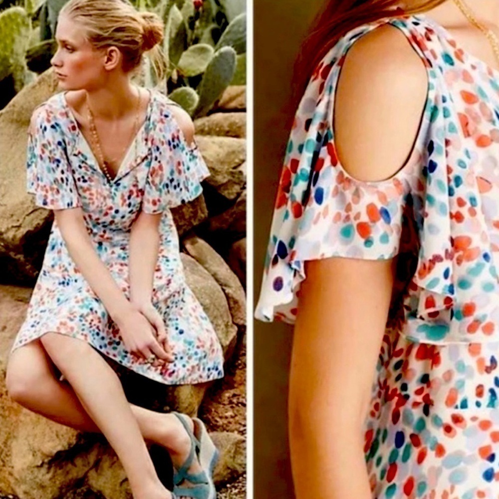 MAEVE ANTHROPOLOGIE SHORT SLEEVE MULTICOLOR POLKADOT DRESS